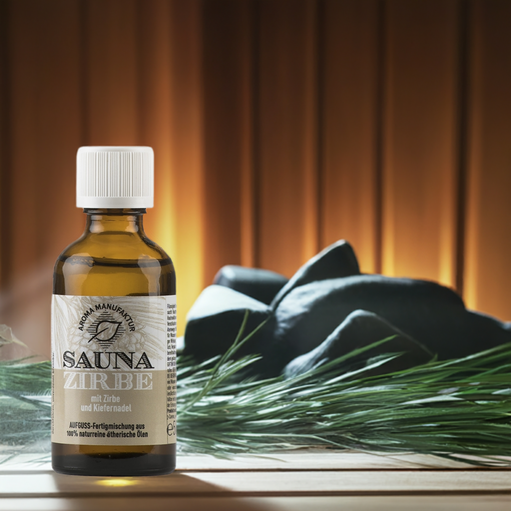 Klar & erdend – Sauna Zirbe mit Zirben- & Kiefernadelöl – Aufguss Aroma Manufaktur®