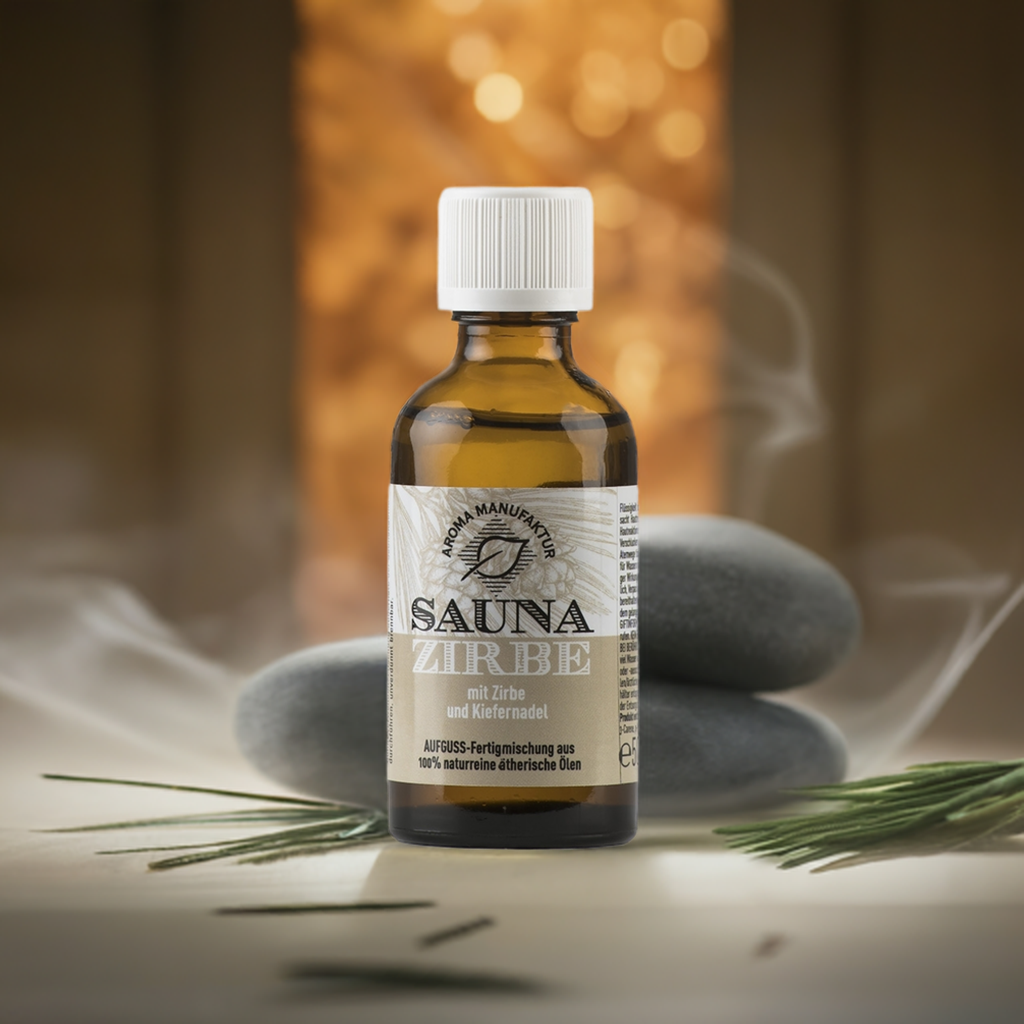 Klar & erdend – Sauna Zirbe mit Zirben- & Kiefernadelöl – Aufguss Aroma Manufaktur®