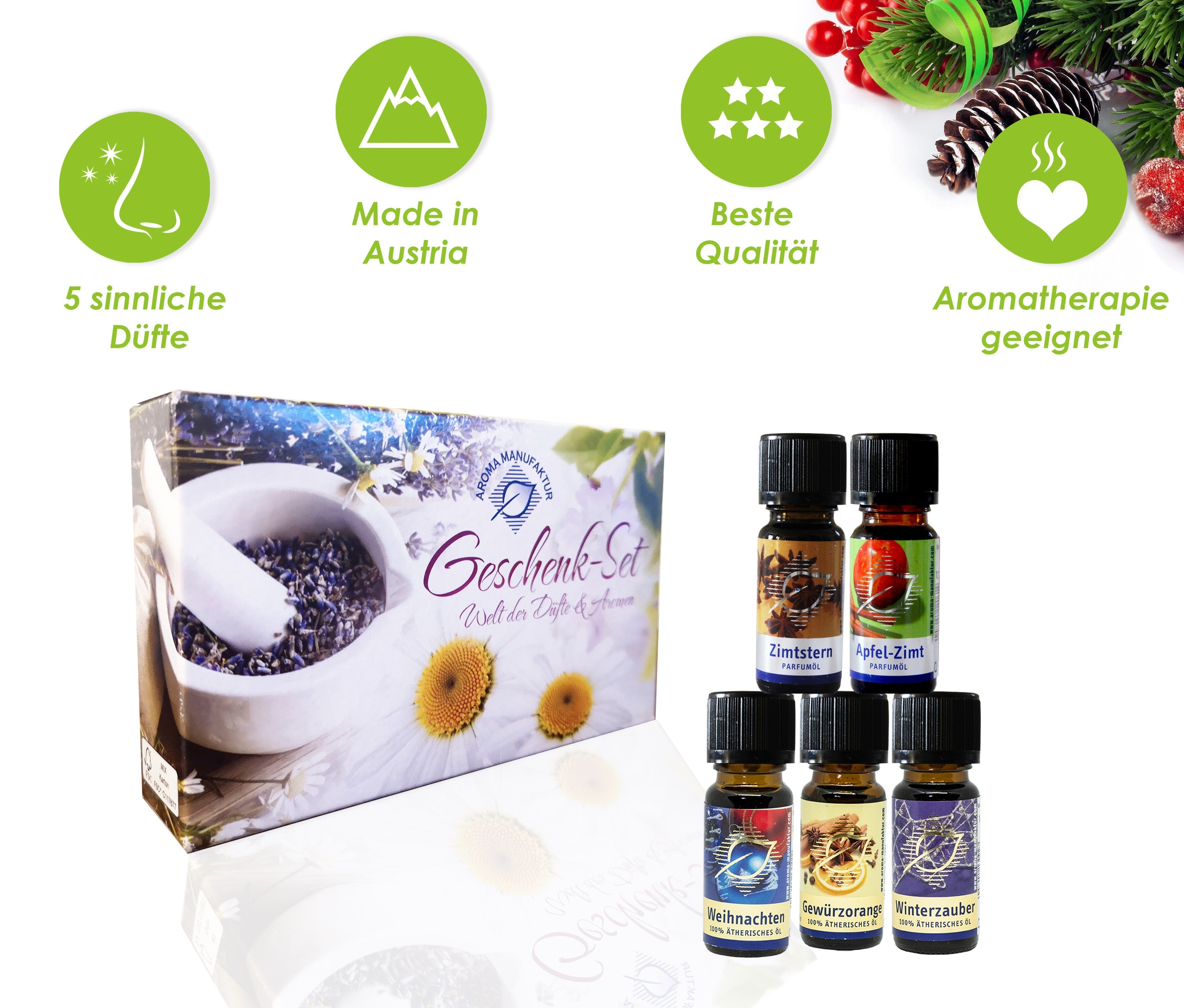WINTER SET - Geschenk - Ätherische Winter Öle im Set 5 x 50 ml Aroma Manufaktur®
