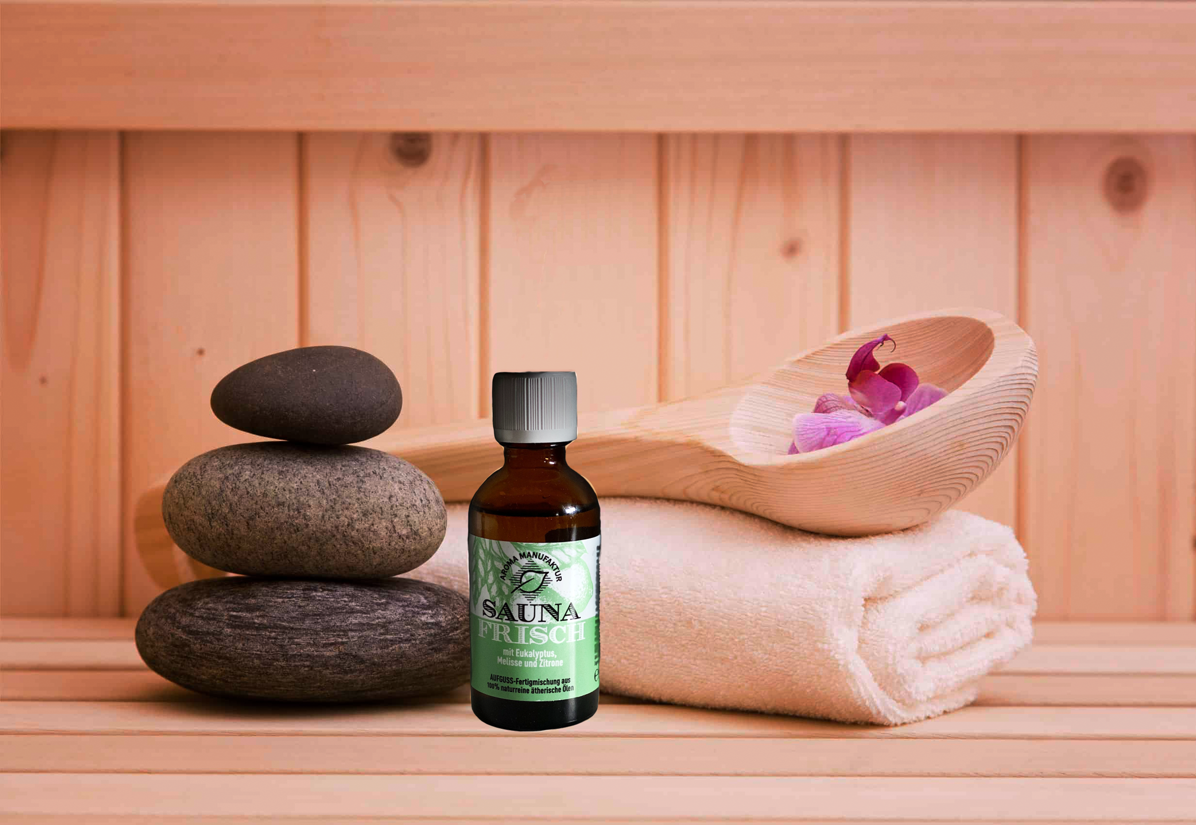 Sauna Öl Frische Konzentrat mit ätherischen Ölen Eukalyptus, Melisse und Zitrone 50 ml > Hintergrund Sauna